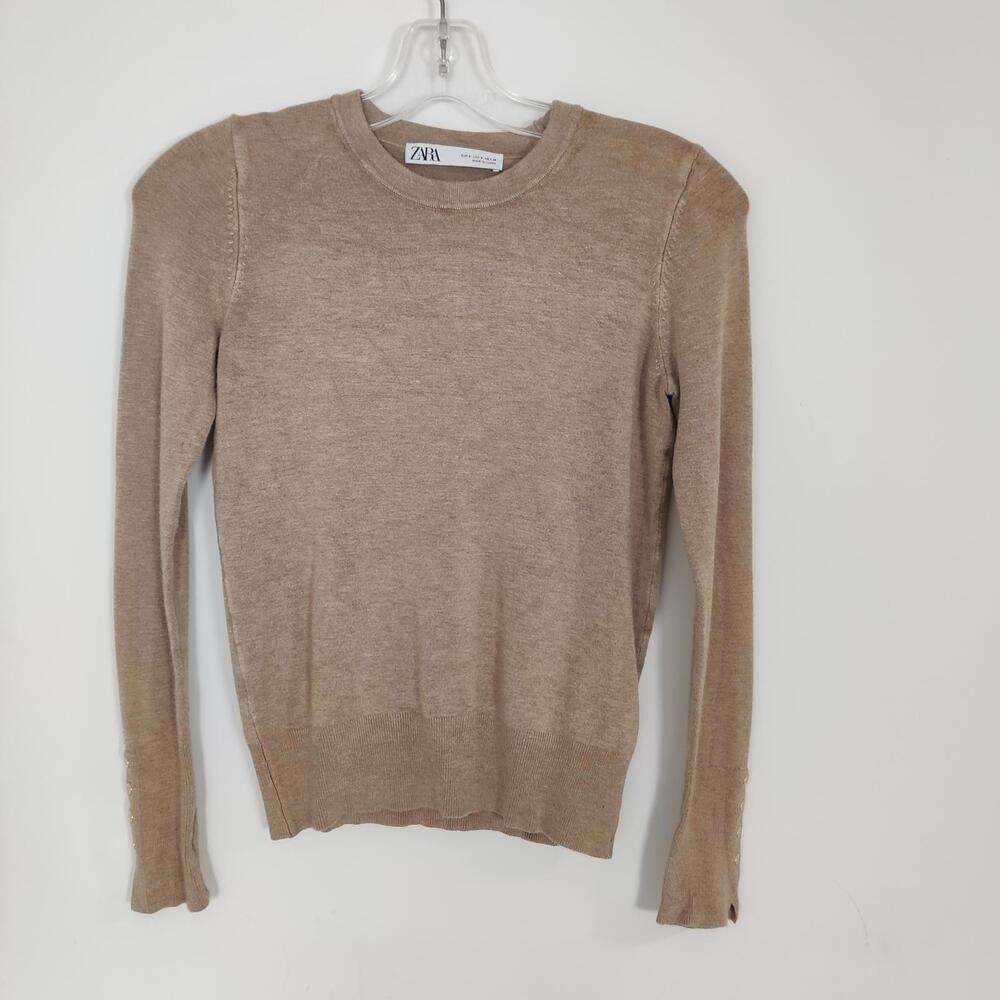 Zara Women's Tan Crew Sweater Size Small Wardrobe Essential